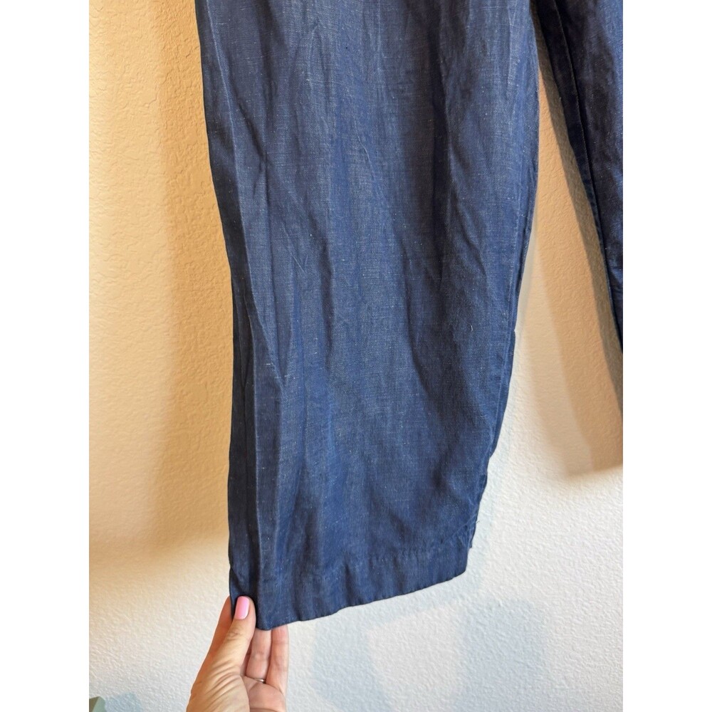 Ann Taylor Women's Blue Chambray Linen Crop Pants High Rise Pockets 12 Petite - Picture 3 of 13